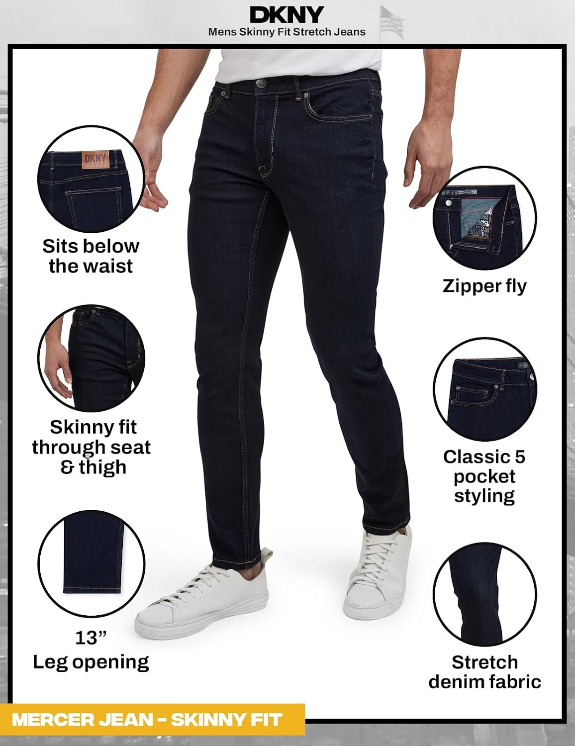 DKNY Mercer Men's Skinny Jeans - Premium Stretch Denim Pants with Classic 5 Pocket Design | Skinny Fit Stretch Jeans for Men image 4