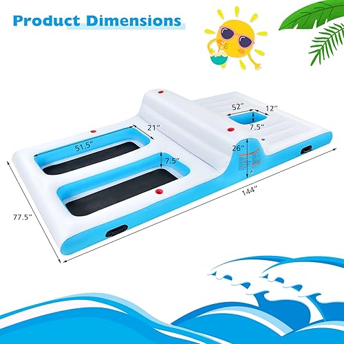 Miniatura 7 de GYMAX Isla flotante inflable balsa flotante inflable gigante de 12 pies x 65 pies para 4 a 6 personas con baúl de hielo y portavasos integrados