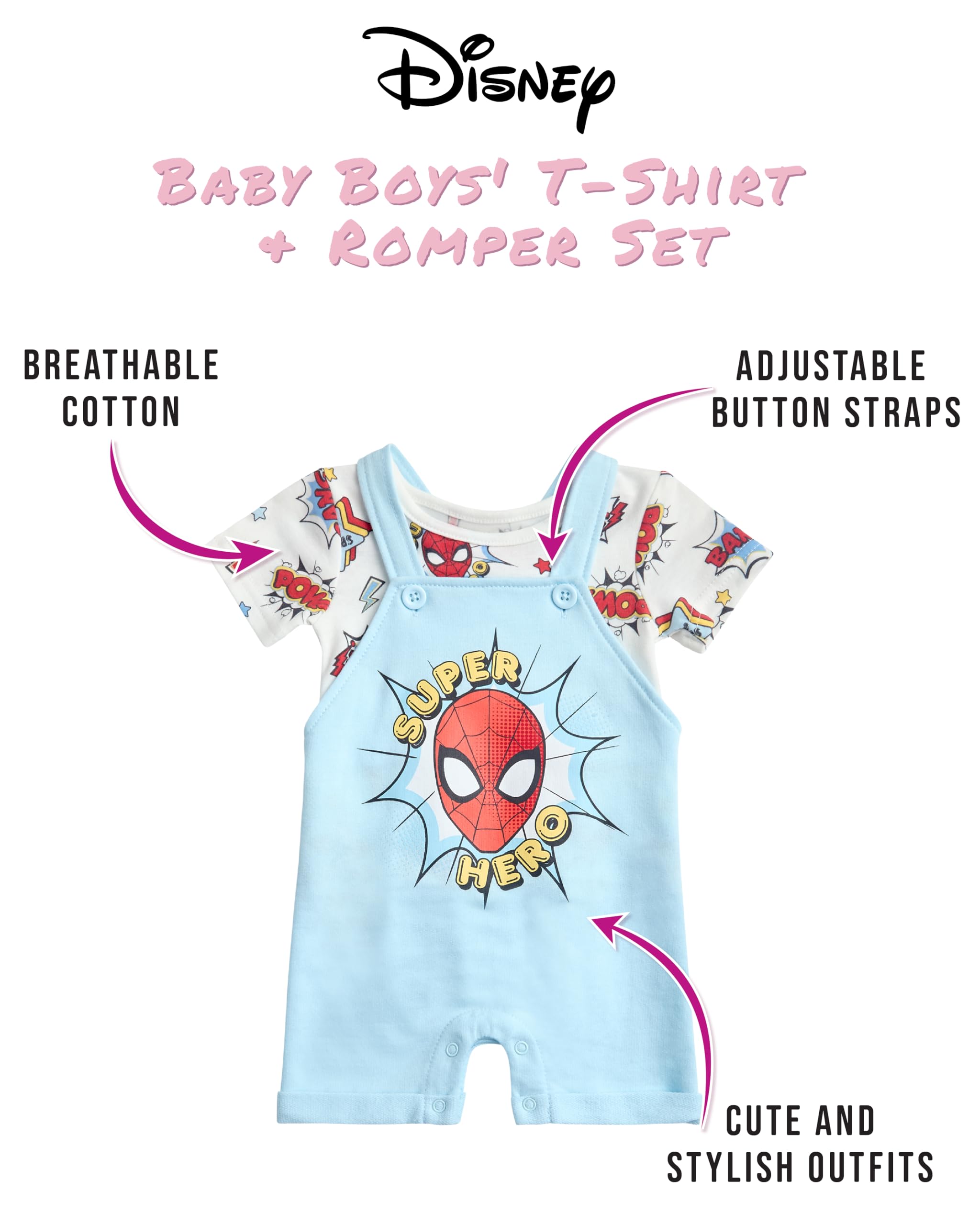 Disney Baby Jungen Mickey Mouse Strampler - 2-teiliges Overall und T-Shirt Set (Neugeborene/Kleinkind)