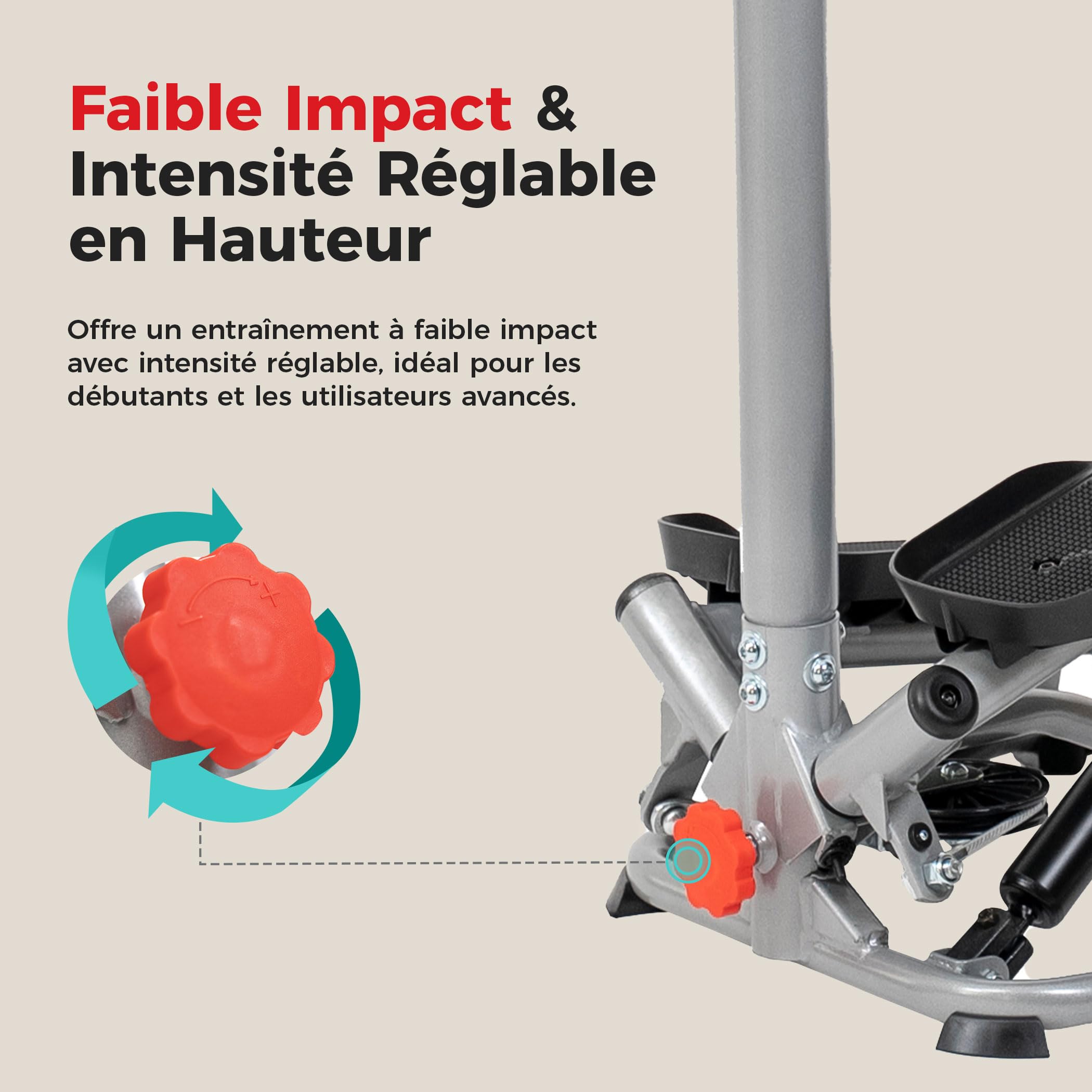 Sunny Health & Fitness Stepper de Fitness avec Guidon, Appareil Cardio pour Jambes, Abdos et Fessiers, avec Mouvement de Rotation Optionnel, Bandes de Résistance et Application SunnyFit Gratuite
