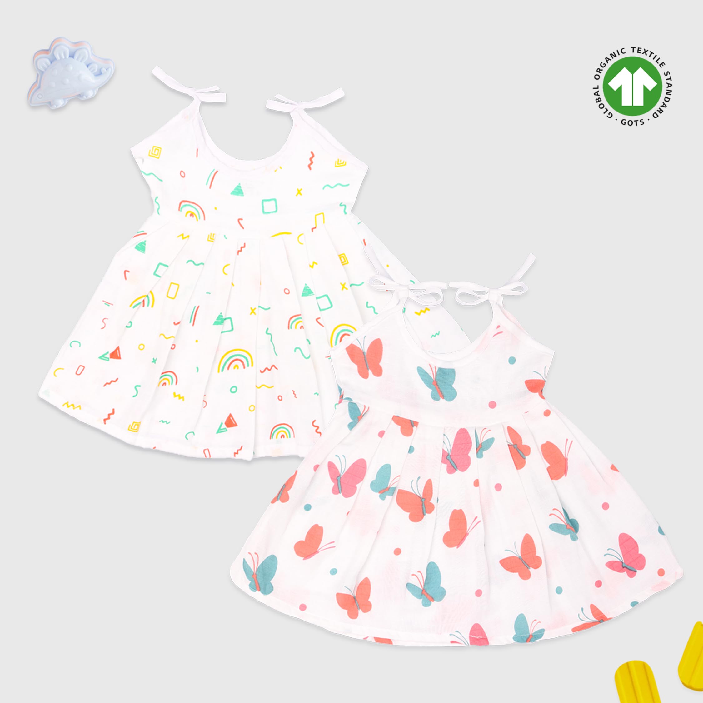 Kidbea Extra Soft Mulmul Cotton Jhabla Frock for Baby Girls Set of 2 RB (0-3 Months) - Image 2 thumbnail