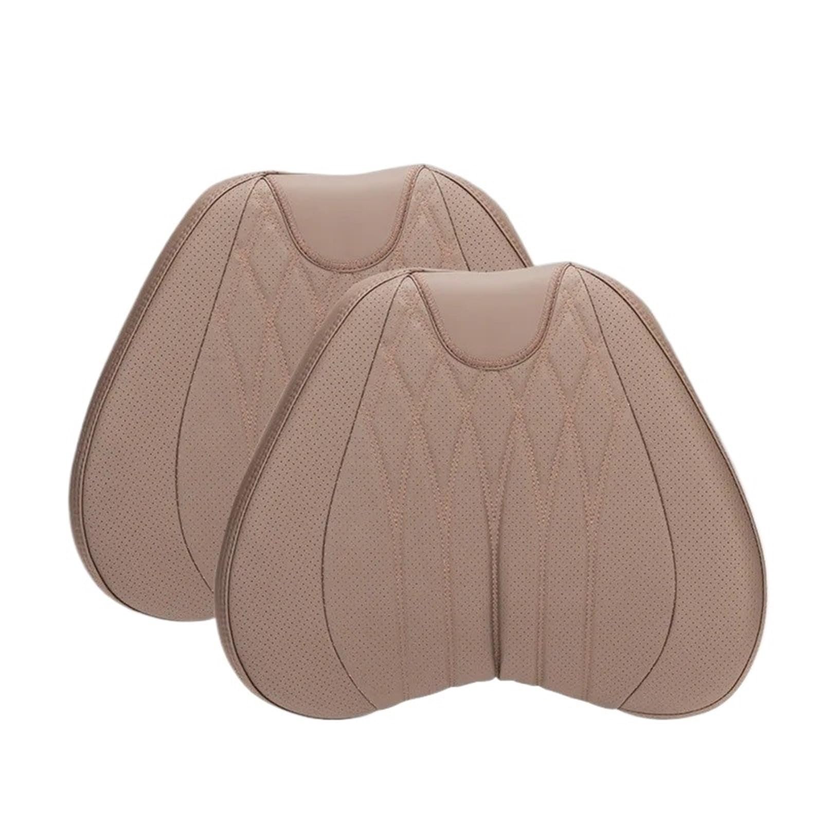 KAUWYEHD Car Seat Accessories Fit For BMW For Mercedes Nappa Leather Car Seat Cushion Lumbar Support Neck Pillow(Dark apricot f)