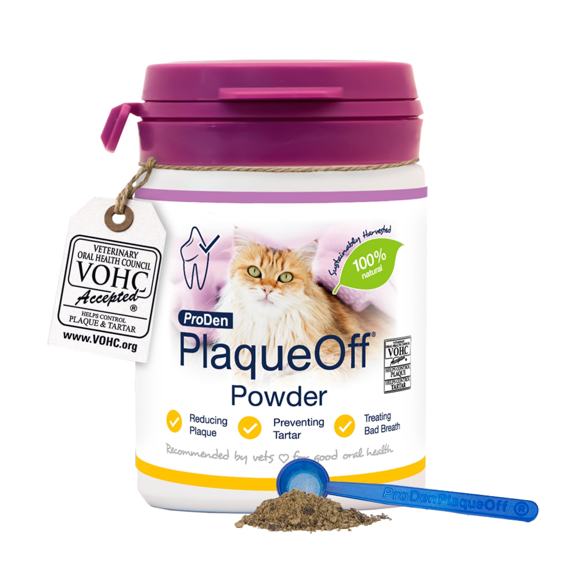 ProDen PlaqueOff 40g Powder for Cats, 100% Natural Tooth Care Powder, Protects Against Bad Breath, Helps with Tartar and Plaque