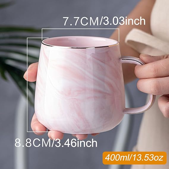 Ceramic Coffee Cup, Coffee Cups Coffee Mug with Handle 400 ml/13.5 oz Stoneware Coffee Cup Cappuccino Cup Tea Cup, Gifts for Valentines Mothers Day Friend Teacher Birthday (1 Piece,Pink Marble)