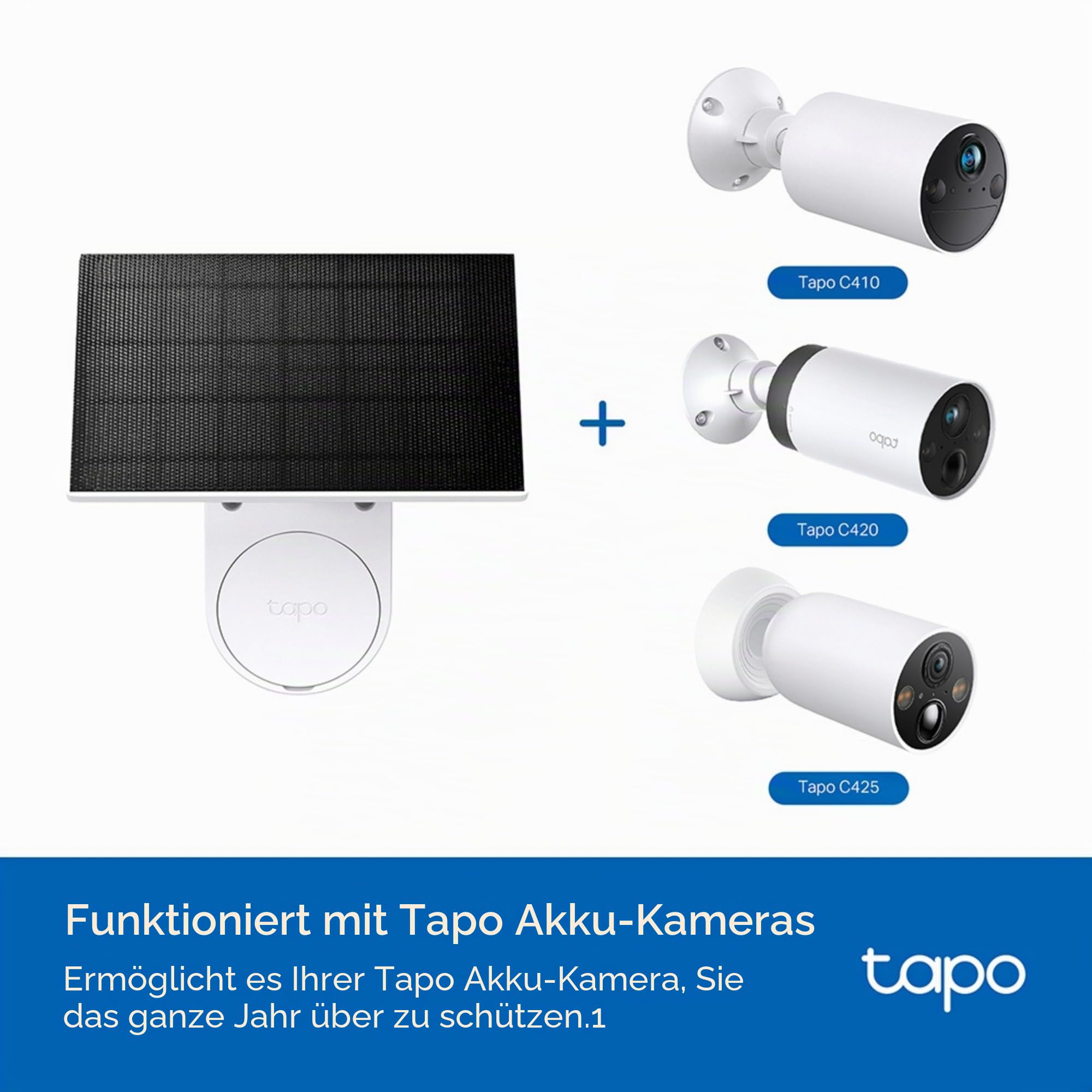 Tapo Solarpanel - Flexibel Installiert Mit Winkeleinstellung, Hocheffiziente 45-Min-Solarladung für Ganztägigen Gebrauch, IP65 Wetterfest, Funktioniert Mit Allen Batteriebetriebenen Kameras