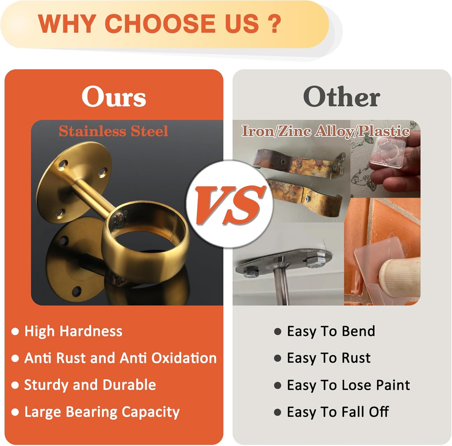 Alise Curtain Rod Holders Bracket 2''Dia,Closet Rod Holders Wall Mount,Ceiling Mounted Curtain Rod Flange Brackets,Ceiling Curtain Rods Brackets for Bathroom Curtain,Stainless Steel Gold Finish,4 Pcs