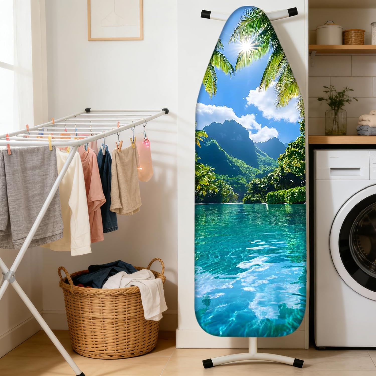 Nuxovilar Ironing Board Cover Needle Cotton 15x54 Inches | Ironing Board Cover and Pad Tropical Island Palm Tree Needle Cotton for Laundry Area, Bedroom, Craft Room