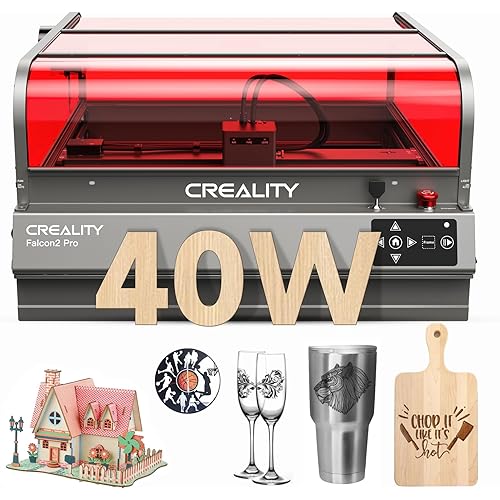 Creality Laser Engraver Falcon2 Pro 40W, Desktop Diode Laser Cutter and Engraver Machine with Enclosure,Smart Camera,Air Assist,Engraving Machine for Wood Acrylic Leather Stone(Laser 40W)