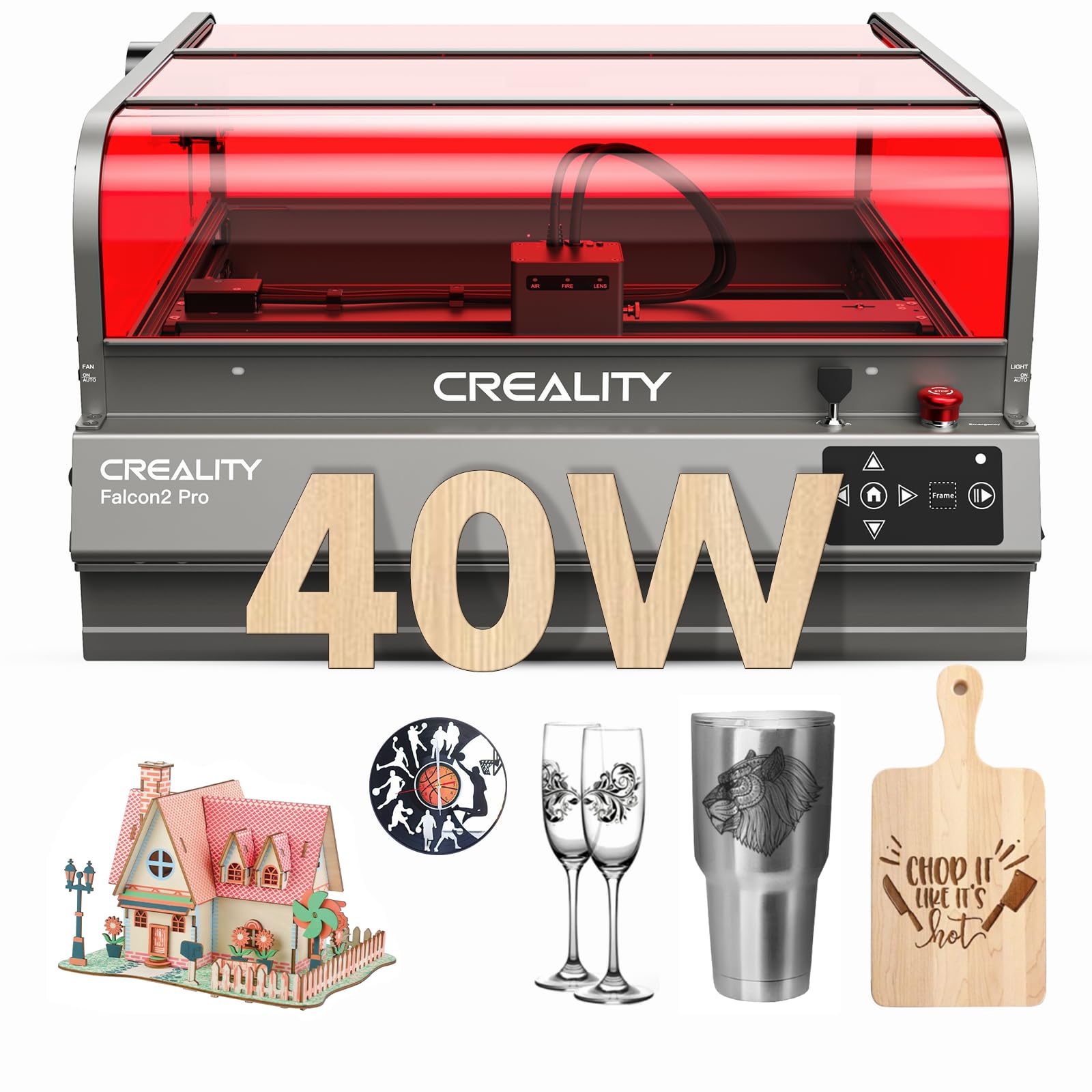 Creality Laser Engraver Falcon2 Pro 40W, Desktop Diode Laser Cutter and Engraver Machine with Enclosure,Smart Camera,Air Assist,Engraving Machine for Wood Acrylic Leather Stone(Laser 40W)