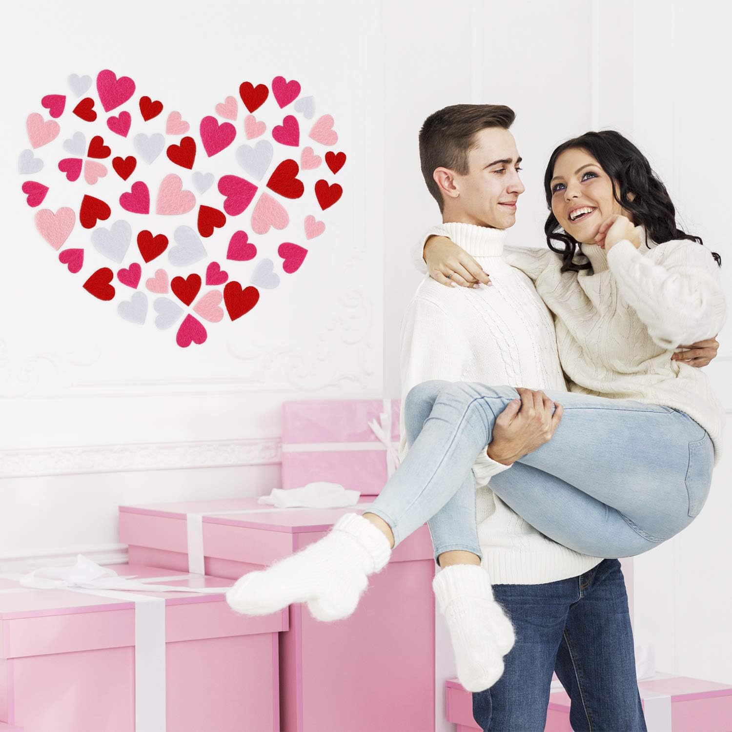 Boao 400 Pieces Valentine's Day Felt Heart Stickers Red Pink Self Adhesive Mini Foam Craft Colorful Heart Shapes Decorative Confetti for Valentine's Day Wedding Decoration Supplies