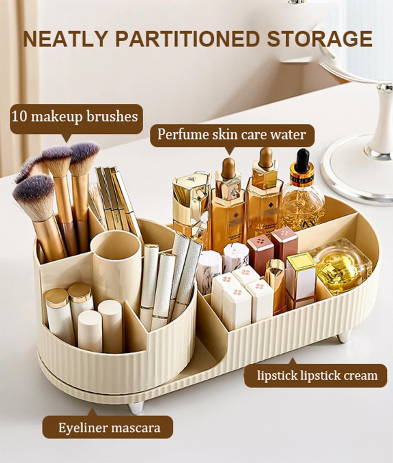 Organizador de Maquillaje y Almacenamiento Para Tocador, Vitrinas de Cosméticos de Gran Capacidad con Organizador Giratorio Para Brochas de Maquillaje, Accesorios Para El Cabello, Lápiz Labial,A