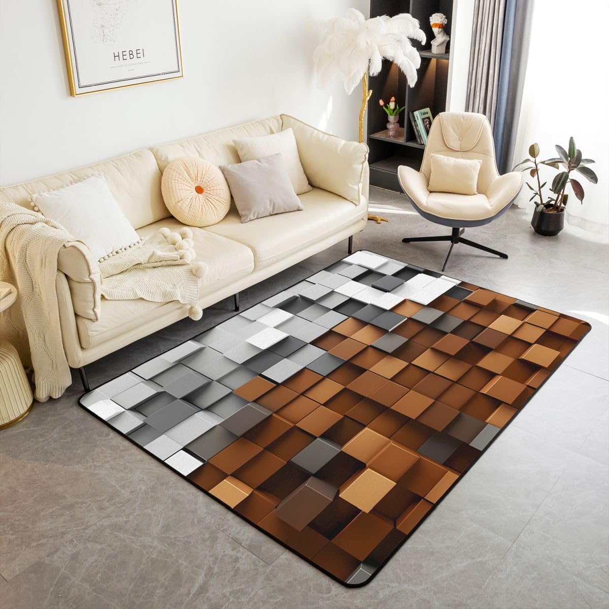 Tapis de salon jeux vidéo grand format gris brun pour chambre