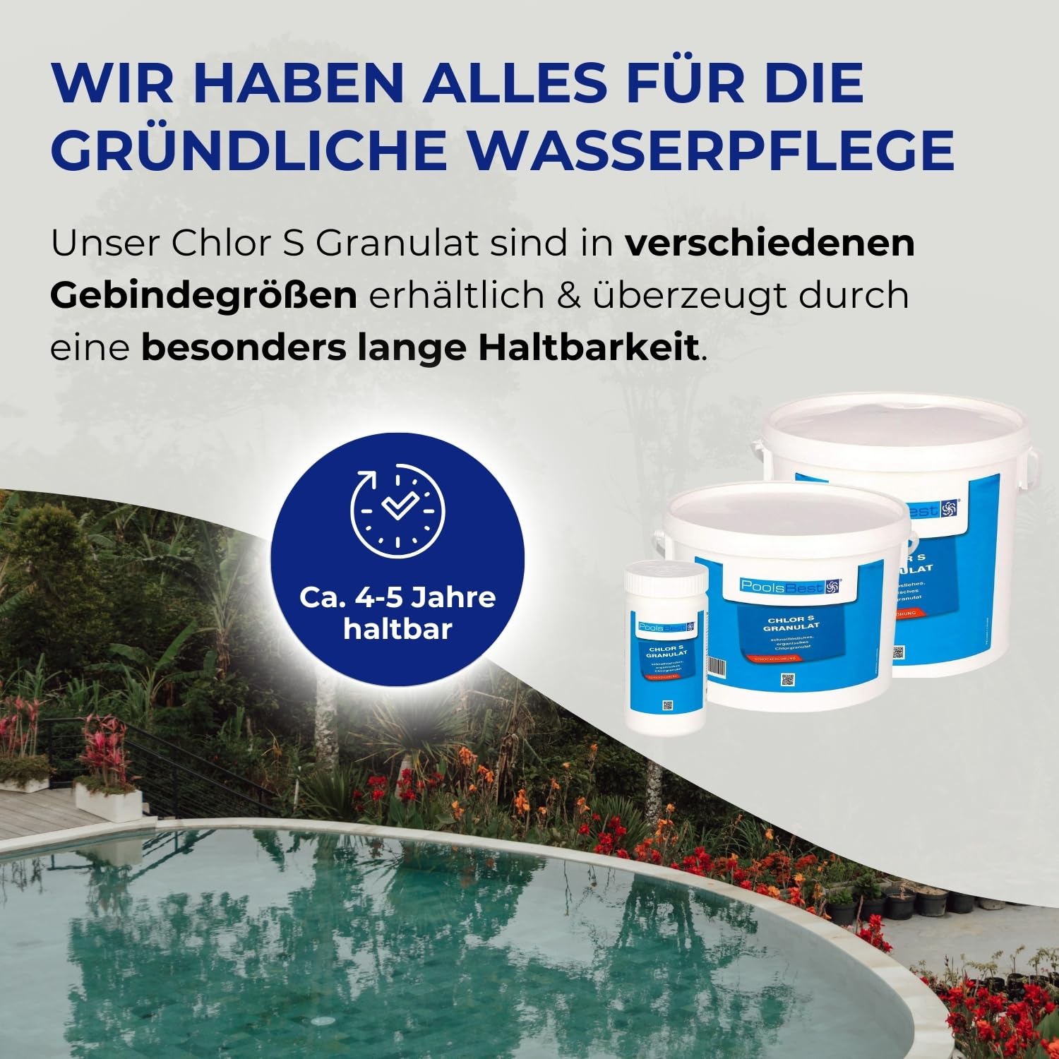 PoolsBest 3kg Chlor S Granulat I schnelllösliches Chlorgranulat-Pulver mit 56% organischem Aktiv-Chlor I Schnellchlor-Granulat zur Poolreinigung I pH-neutrale Stoßchlorung & Schnelldesinfektion