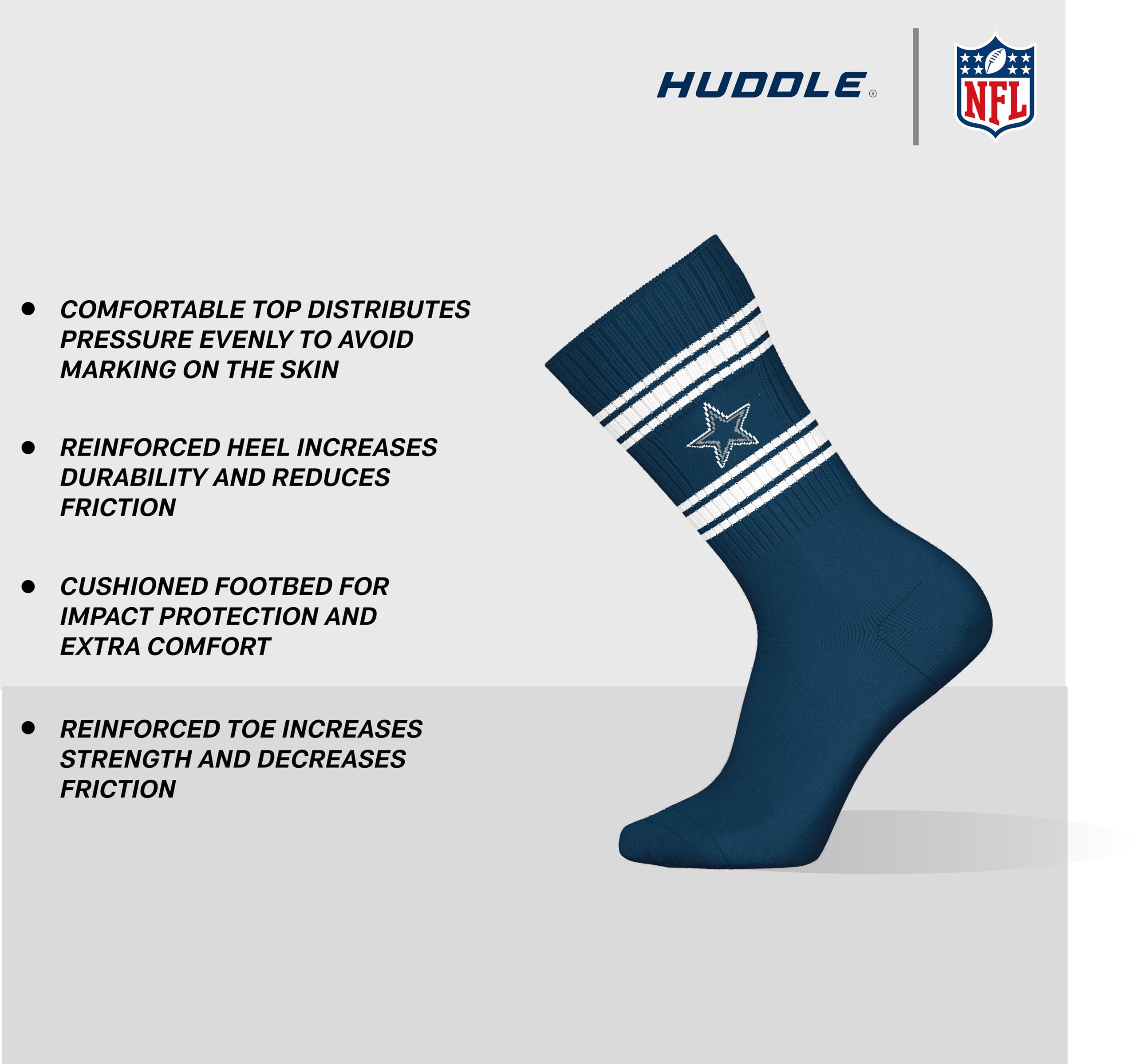 DALLAS COWBOYS 3pk Crew Socks - WHT/BLU/MGR - 39/42