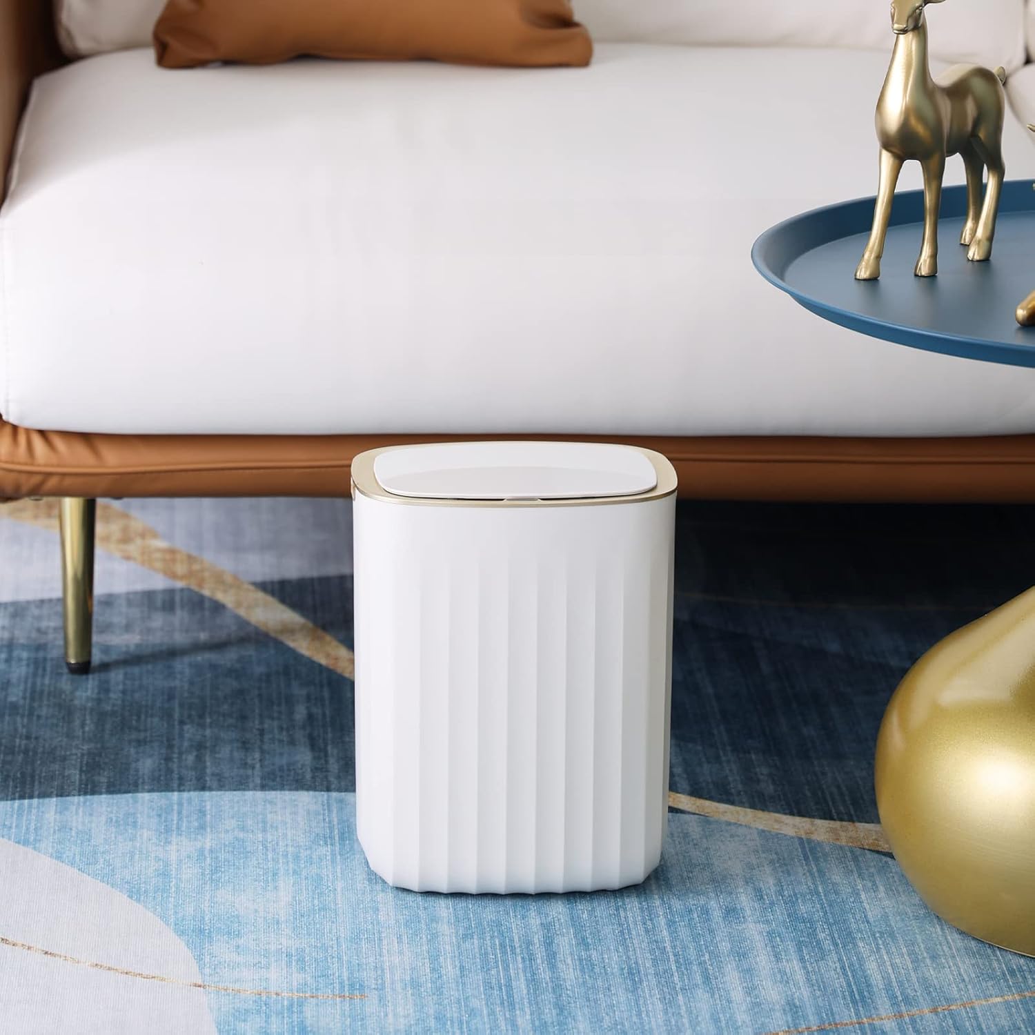 ELPHECO 3.5 Gallon Waterproof Motion Sensor Bedroom Trash Can with Lid Bathroom Decor, Bathroom Accessories Automatic Garbage Bin for Living Room Office, Golden - Image 8