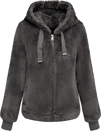 Bellivera Womens Faux Fur Coat Shearling Fluffy Fuzzy Shaggy Hood Sherpa-Lined Fleece Jacket