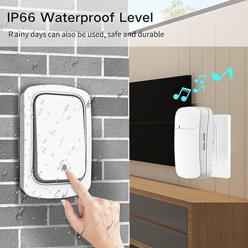 Miniatura 4 de Timbre inalámbrico autoalimentado para el hogar y la oficina, IP66 impermeable, kit de timbre enchufable sin necesidad de batería, alcance de 500
