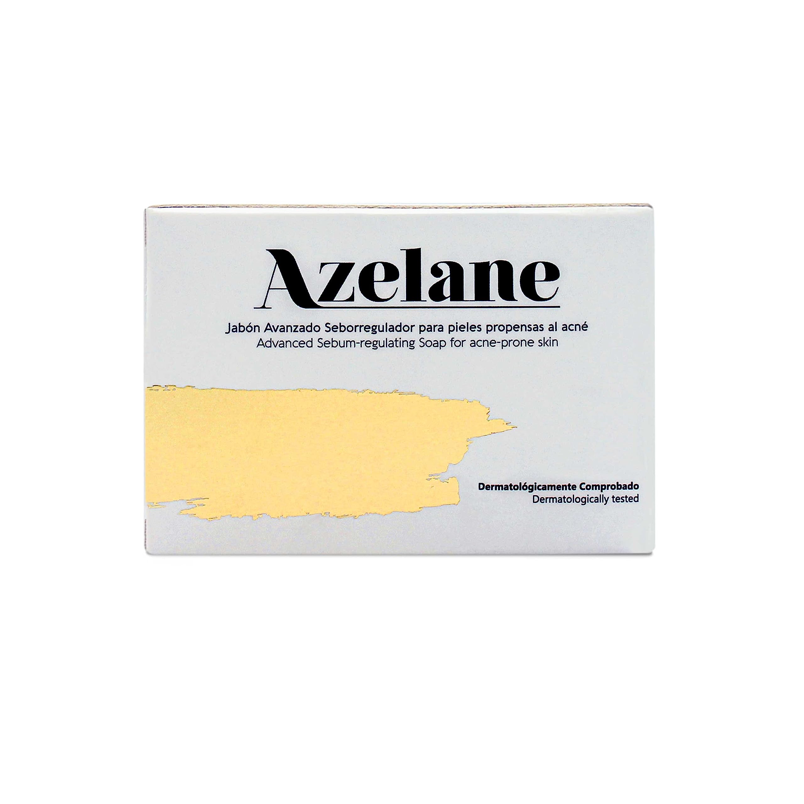 Azelane Jabón Acné. Jabón Facial Ácido Salicílico Ácido Azelaico. Aclara Manchas, Granos, Marcas Acné e Imperfecciones. Limpiador facial piel grasa. Acné Corporal. Uso Diario, Pastilla 100 gramos