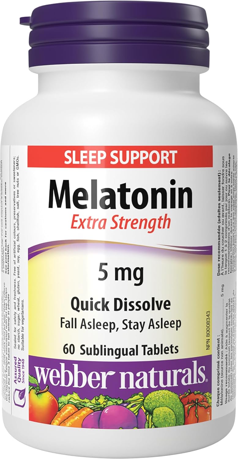 Webber Naturals Melatonin 5 mg, Extra Strength, 60…