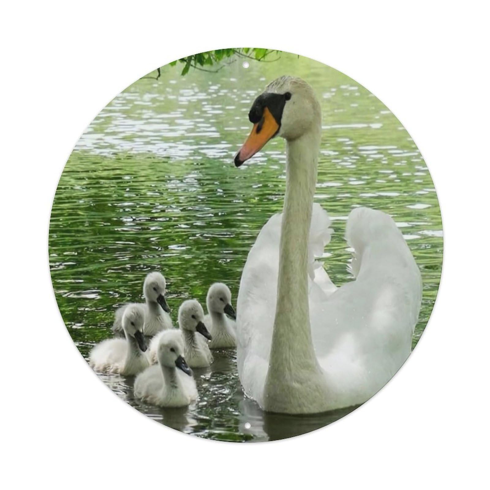 Animal Artwork Mute Swan with Gosling Vintage Metal Tin Sign Plaque Wall Decor for Cafe, Club Bar, Office, Garden Metal Poster 8x8Inch