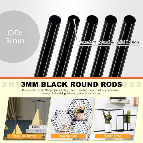 Miniatura 10 de 2 varillas de acero inoxidable 304 de 0.197 in x 14.016 in, varillas de metal redondas negras para eje de engranajes, fabricación de manualidades