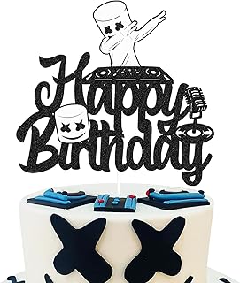 DJ Mask Cake Topper Happy Birthday Sign Marshmallow Party Decoration Underground Electronic Music Video Game Themed Bday E...