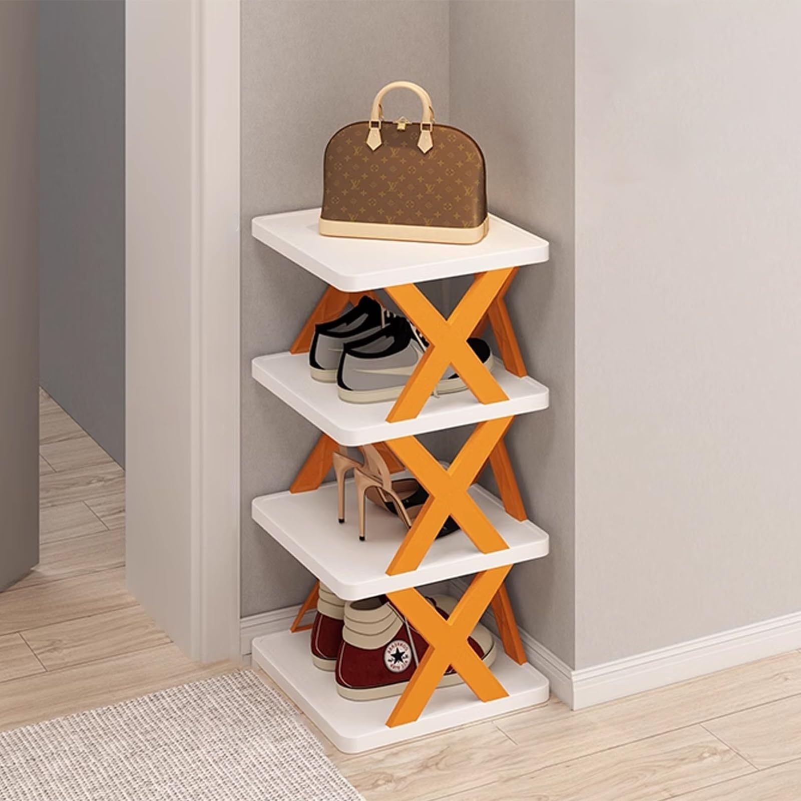 SVFOEBJM Tall Shoe Rack, Shoes Rack for Entrance, Multi-Layer Stackable Shoe Rack, Foldable Shoe Rack, Narrow Shoe Rack for Space Saving Shoe Storage, DIY Combination, Toolless Installation