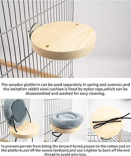 Bird Perch Stand Platform with Warm Cotton Cushion, Wood Parrot Perch for Pet Parrot, Budgies, Parakeet, Cockatiels, Conure, Lovebirds, Rat, Mouse Cage (Small, Grey)
