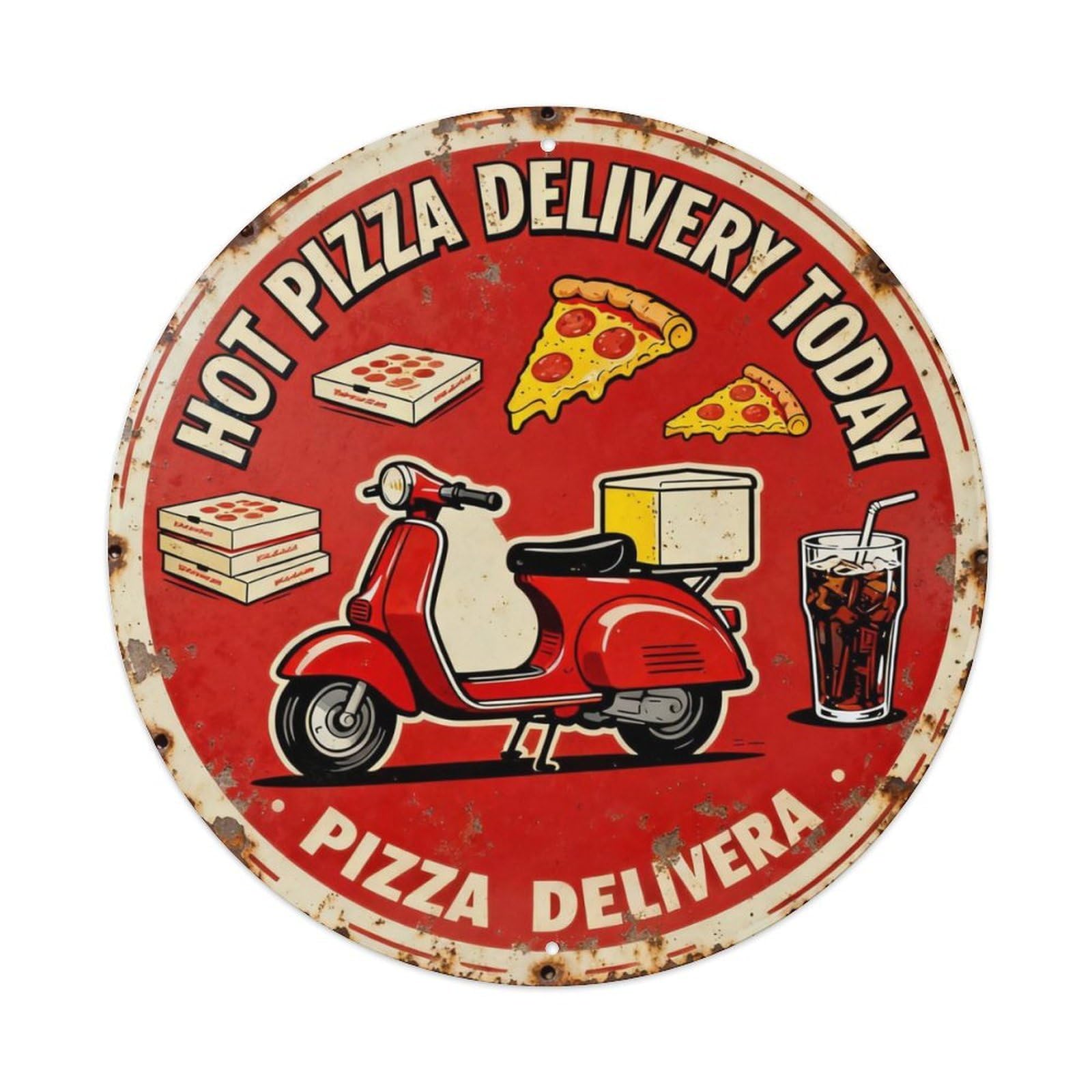 HOT PIZZA DELIVERY TODAY Metal Tin Sign Plaque