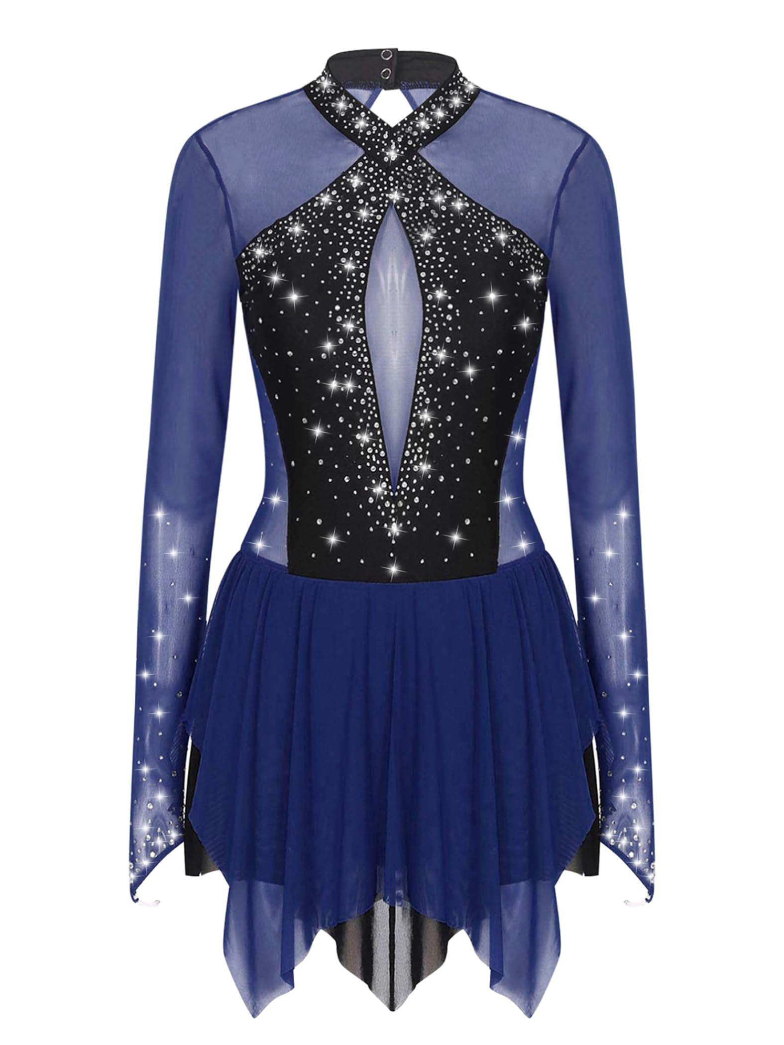 Resplandecer Patinaje Artístico Vestido Señoras Manga Larga Vestido De Estilo Libre Diamantes De Imitación Patinaje sobre Ruedas Leotardo Traje