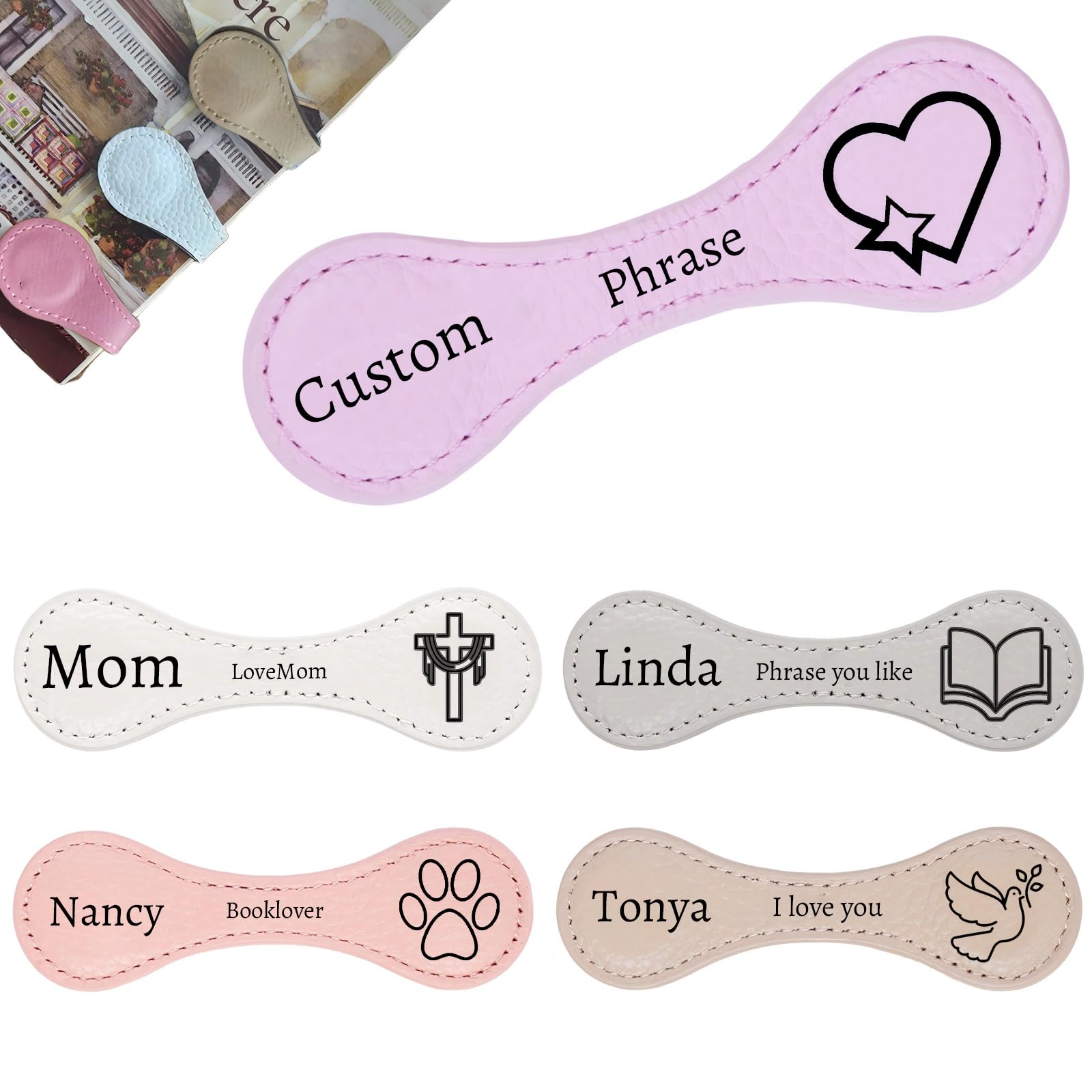 Personalized Magnetic Leather Bookmarks for Reading Women,Custom Magnet Book Mark Clips with Initial Gifts for Readers Men Book Lovers Classmate (Colorful)