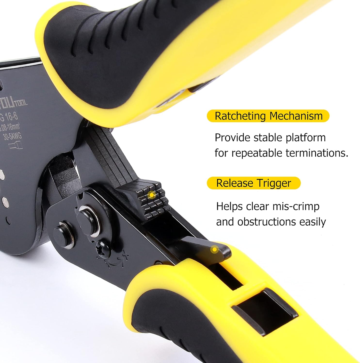 Yangoutool Ferrule Crimping Tool: AWG 30-5 Hexagonal Design for Increased Contact Area, Suitable for End Sleeves, Ferrules, Butt Connectors, 0.08-16mm², Model YG16-6