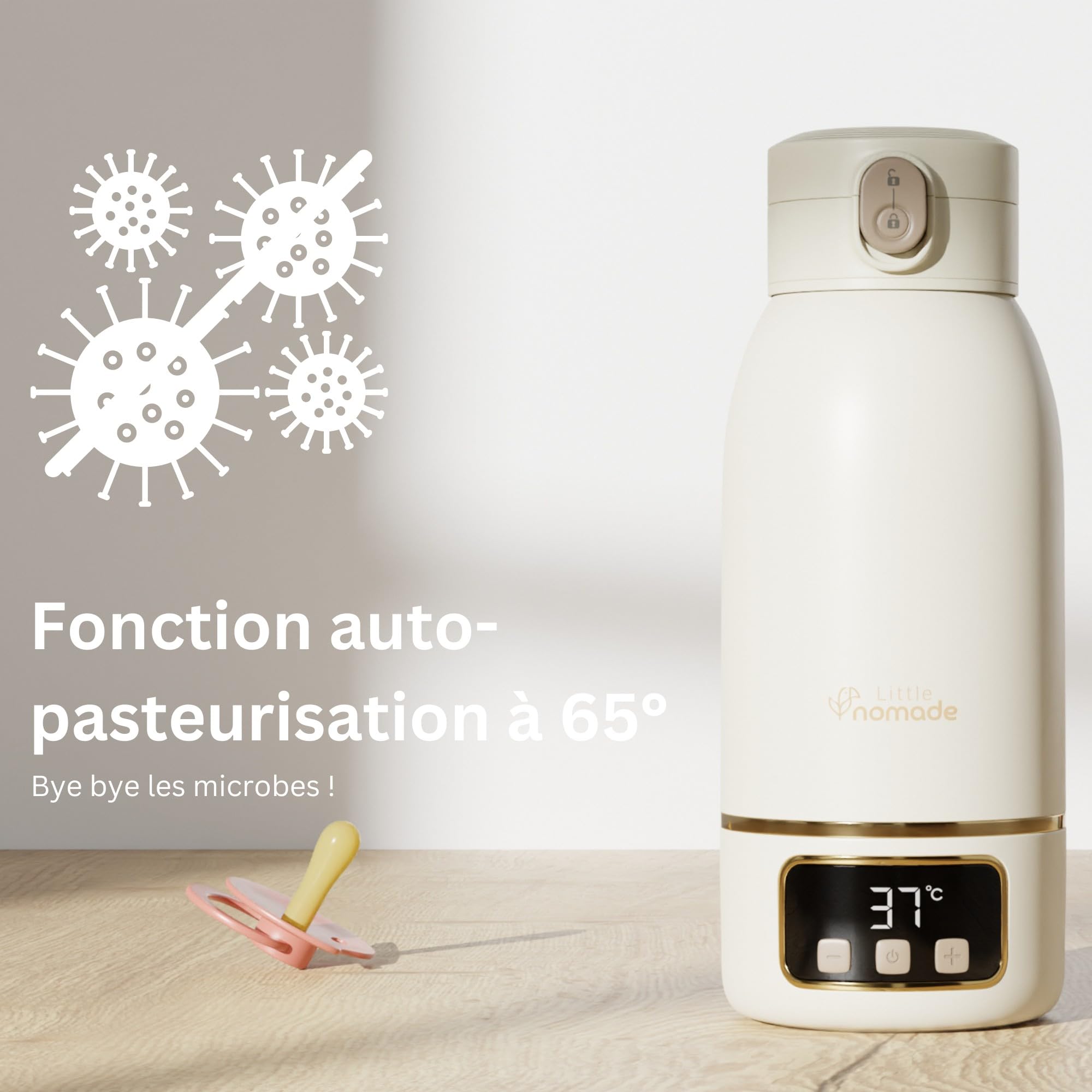 Chauffe Biberon Portable/Voiture/Voyage, 500ml, Universel, Sans Fil, Température Précise,Autonomie 24h, Rechargeable USB, Lait Maternel, Chauffe 3min, Charge 2h,