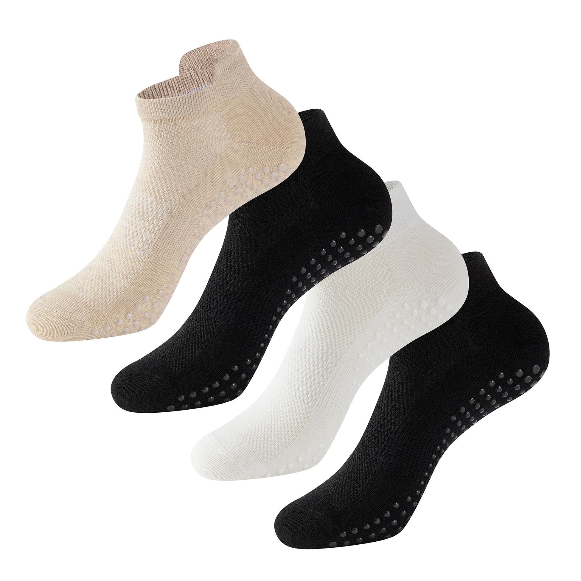 The Essentials Wardrobe 4PK Ladies Yoga/Pilates Trainer Socks - UK 4-8/EU 37-41 - Neutral