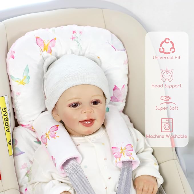 Inserto para asiento de bebé con soporte reversible rosa mariposa miniatura 6