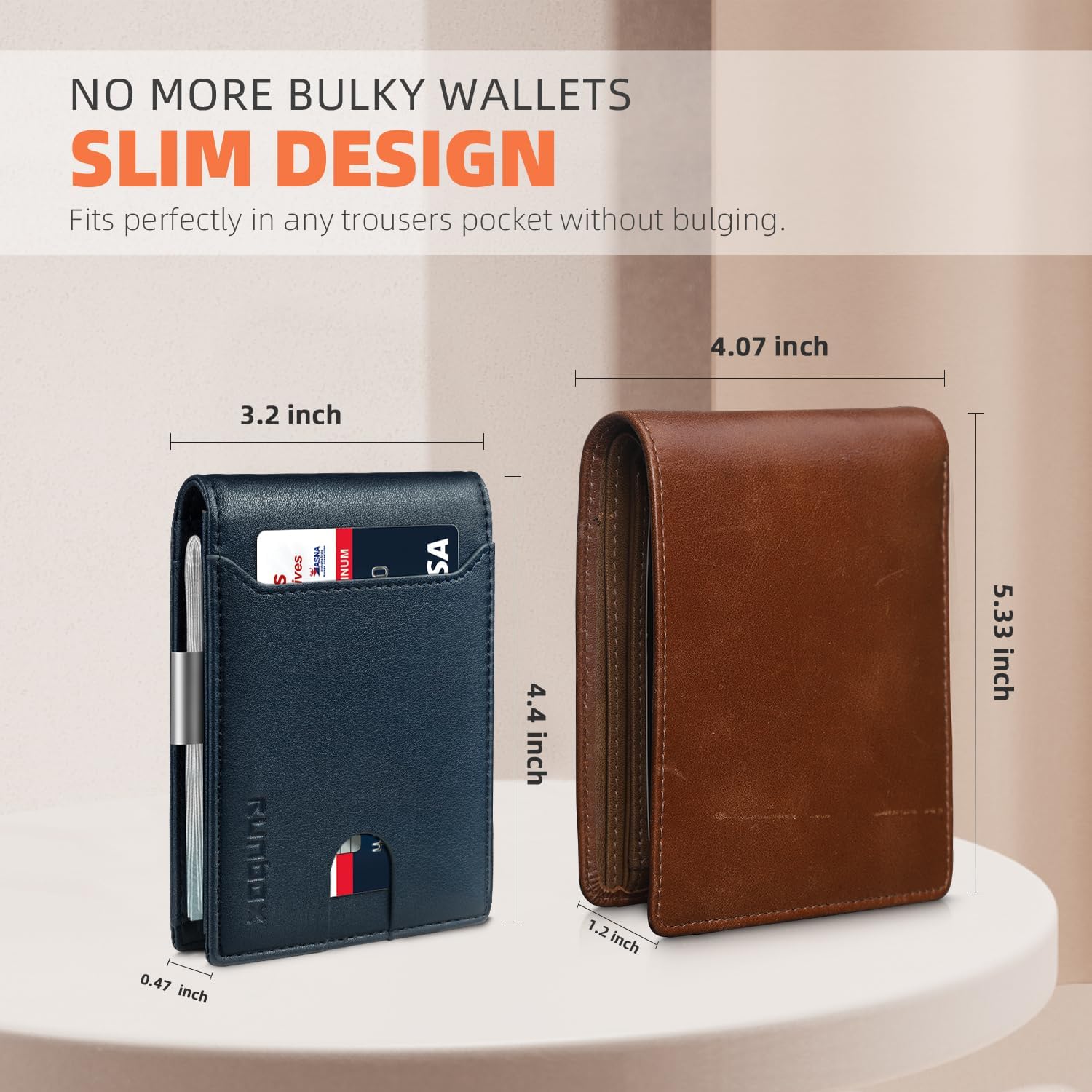RUNBOX Slim Wallets for Men - Leather Money Clip Mens Wallet - RFID Blocking Front Pocket Bifold Wallet - Thin Credit Card Holder with Gift Box - Image 4