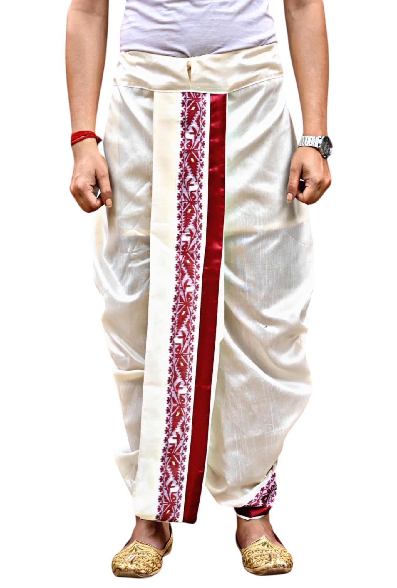 Men's Traditional Ready to wear (Pant System) Readymade Panchakacham Dhoti with Velvet Border Design, Tassar Silk, Free Size for Marriage, Pooja, Festivals, etc. (GC001)-image-24