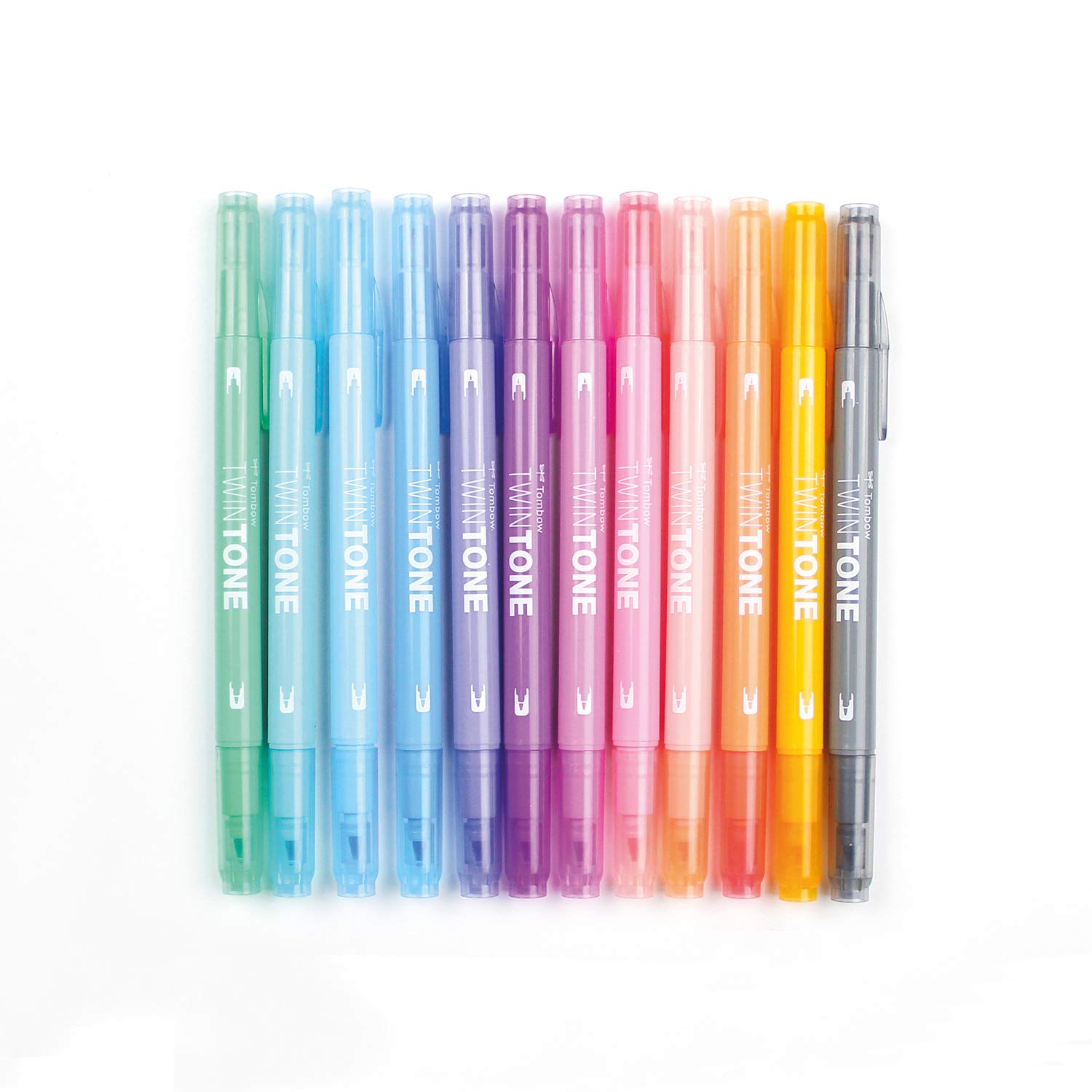 Tombow WS-PK-12P-1 Feutres à deux pointes TwinTone, kit de 12 couleurs vives & WS-PK-12P-2 Feutres à deux pointes TwinTone, kit de 12 couleurs pastel