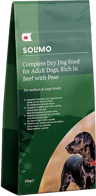 Amazon Brand - Solimo - Complete Dry Dog Food for Adult Dogs, Rich in Beef with Peas, 1 Pack of 20kg
