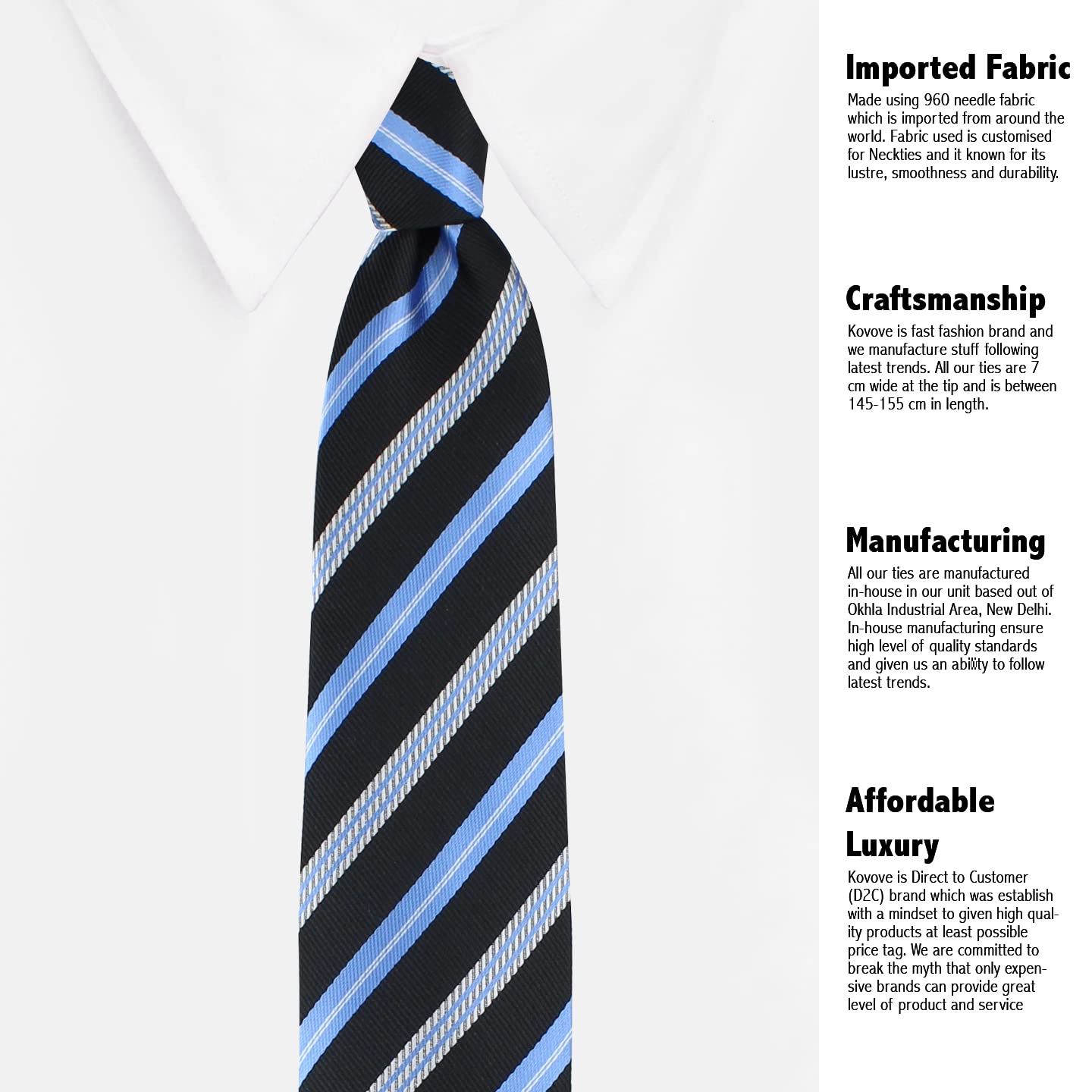 Kavove The Sharp Striped Black Necktie For Men - Image 8 thumbnail
