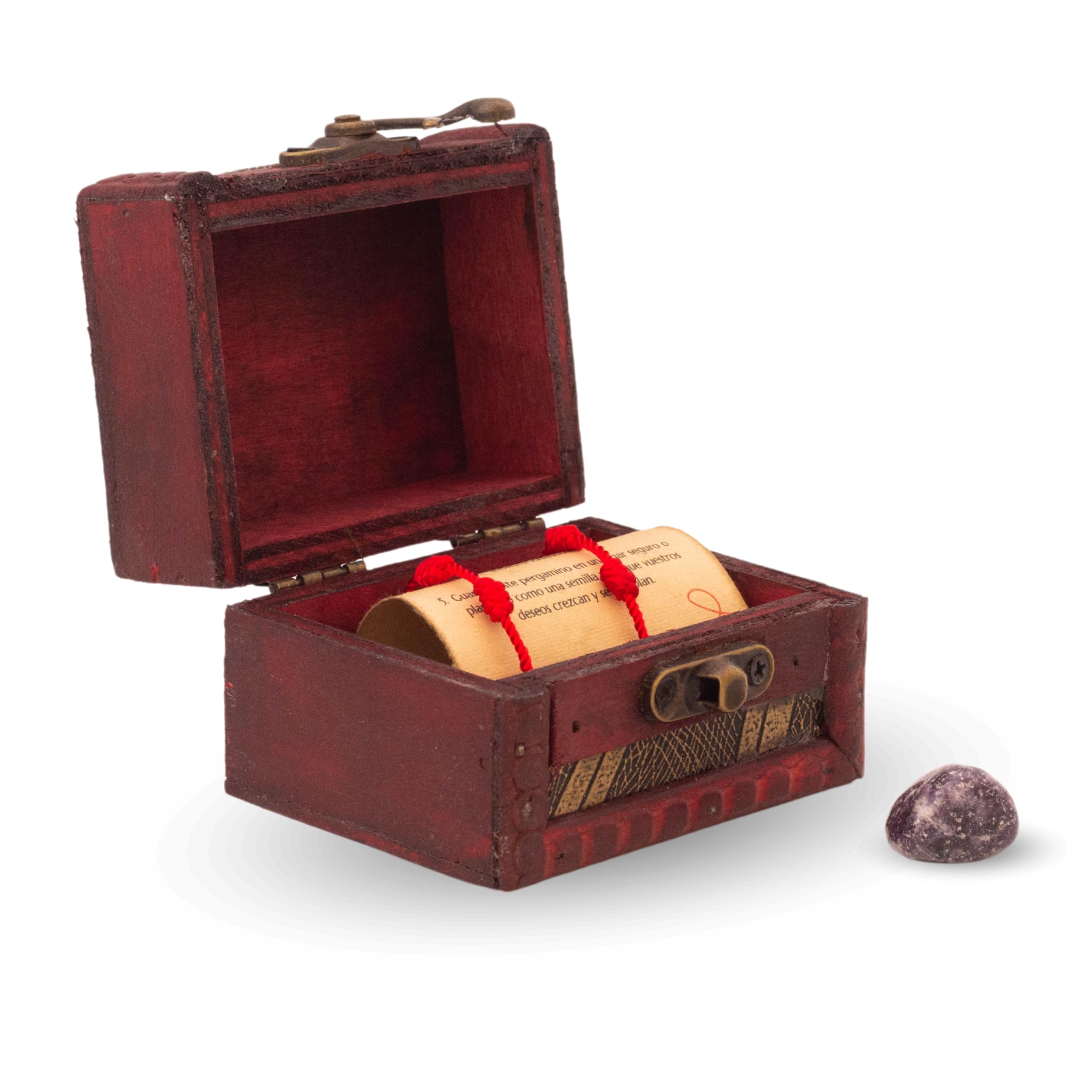ADEGO Cofre Regalo Pulsera 7 Nudos Roja con Pergamino de Ritual + Piedra Natural Sorpresa - Pulsera mal de ojo, Pulseras de hilo - Regalo Original para Parejas