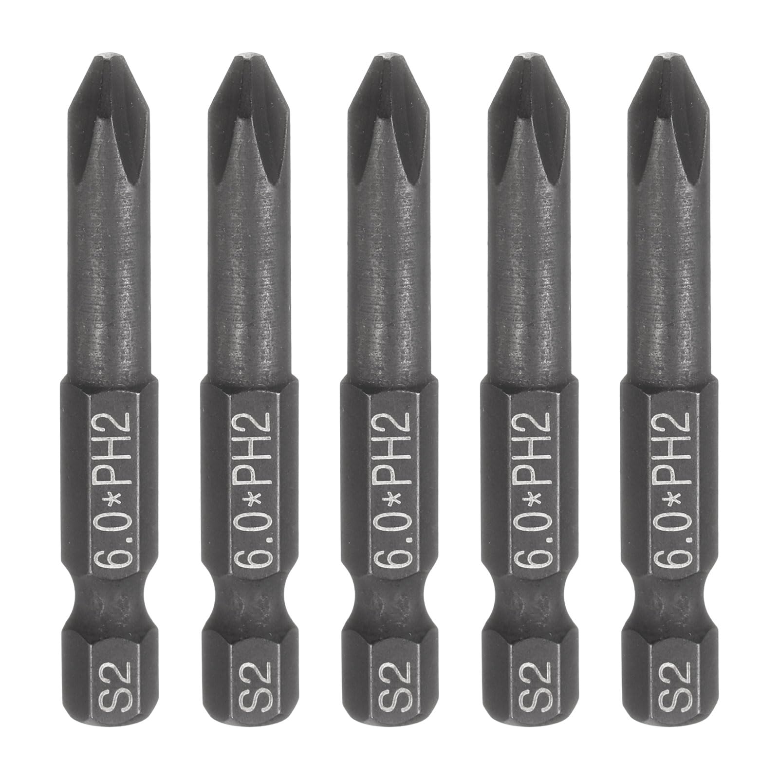 sourcing map 5pcs #2 Phillips Screwdriver Bit PH2 1/4" Hex Shank 2" (50mm) Long 6mm Rod Magnetic Cross Head Drive Drill Bits S2 Steel Industrial Screw Driver Electric Power Tool, Black