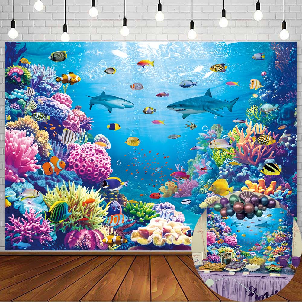 Under The Sea Backdrop Ocean Underwater World Tropical Fish Coral Summer Photography Background Aquarium Theme Baby Shower Birthday Party Decorations