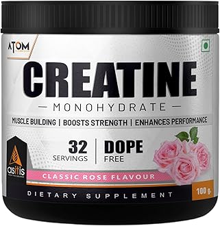 AS-IT-IS ATOM Creatine Monohydrate 100g - 32 Servings, Classic Rose, Dope free, Enhances Performance, Promotes Muscle Gains