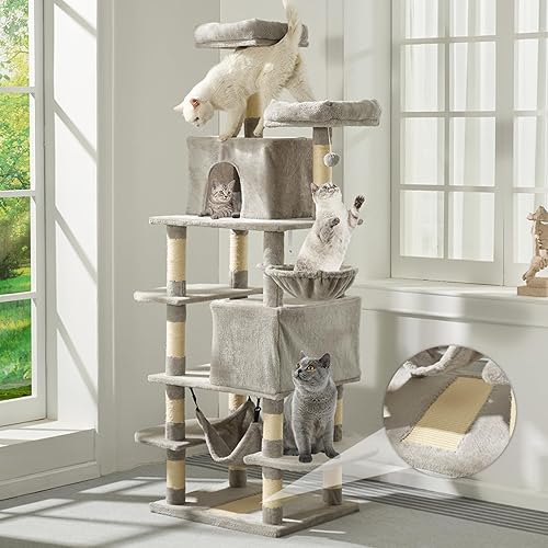 MDEAM Cat Tree - Torre grande de varios niveles para gatos de 74 pulgadas con 16 postes rascadores de sisal, 2 cuevas, 2 perchas, hamaca, tabla de