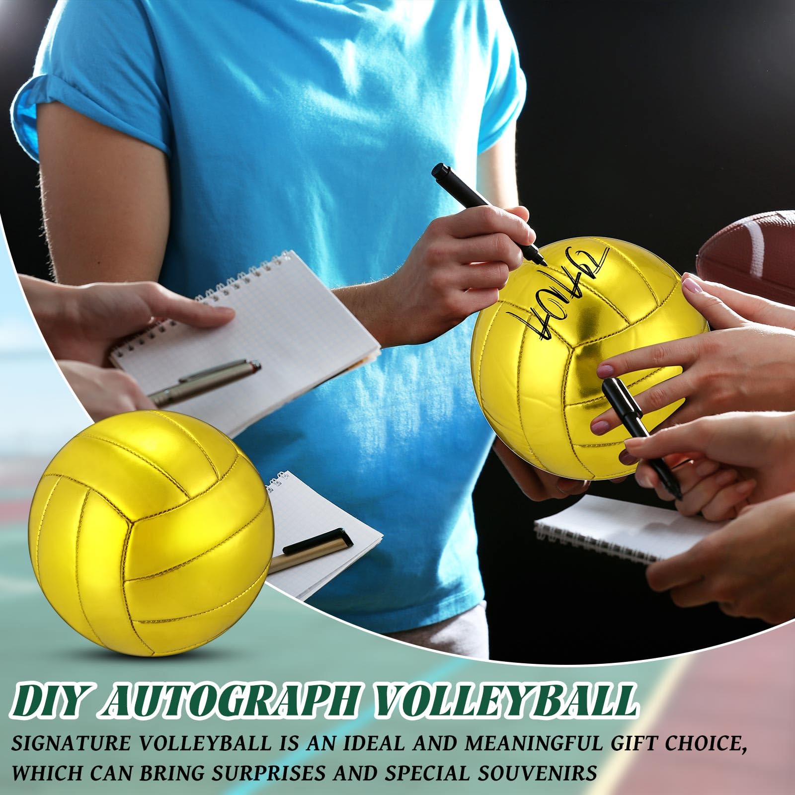 WinnerWhy Volleyball mit goldenem Autogramm, offizielle Größe 2, Mini-Trophäe, Volleyball, goldener Volleyball mit Luftpumpe, für Trophäen, Jahrestag, Schule, Uni, Coaching, Geschenk, Auszeichnungen,