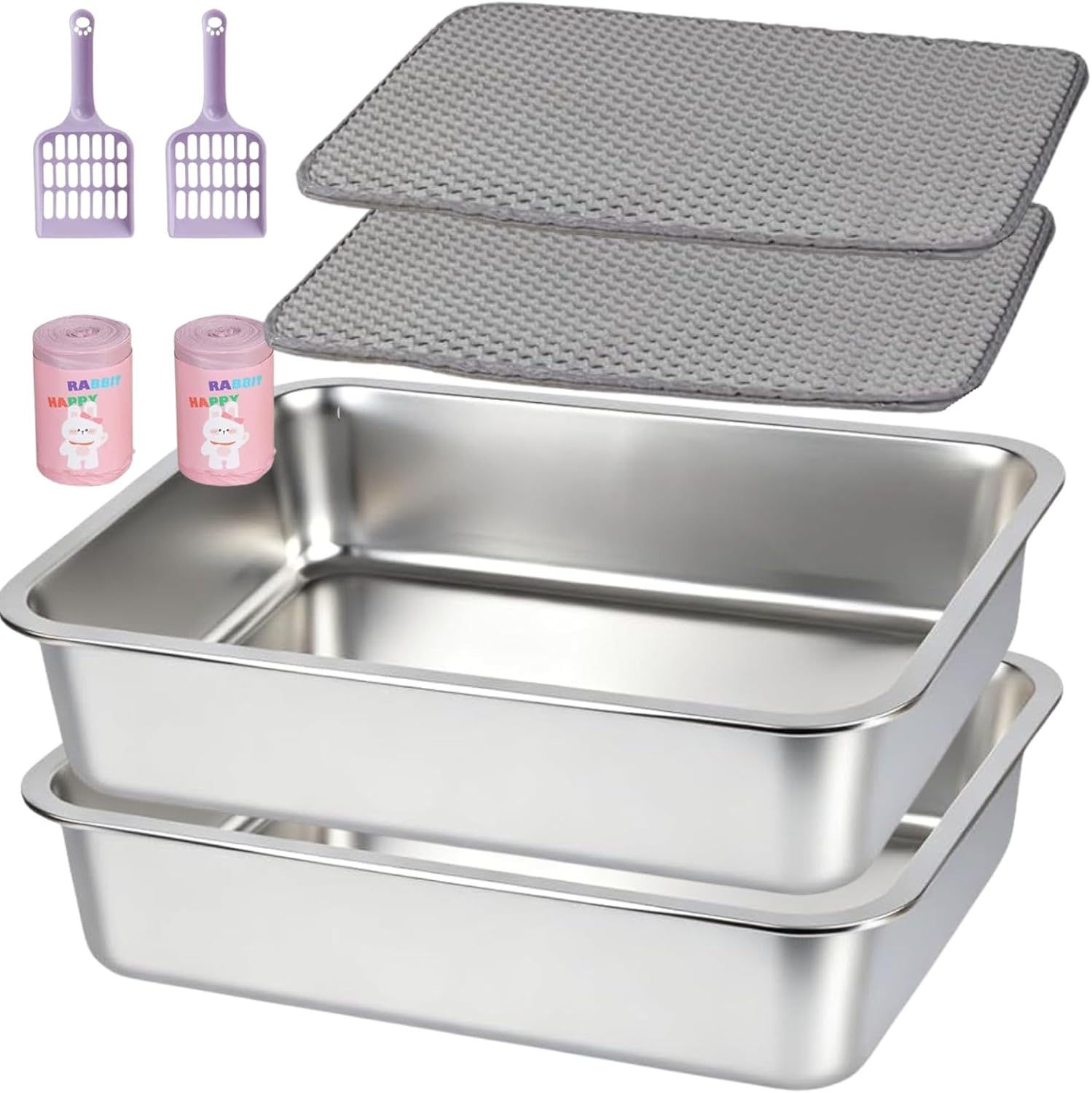 Saim Stainless Steel Cat Litter Box, Metal Kitten Litter Pan，Extra Large Open Top with High Sides Cats Toilet,Easy to Clean Non-Stick Surface, No Tracking for Cats,Kitty,Rabbits (Large, Count, 1)