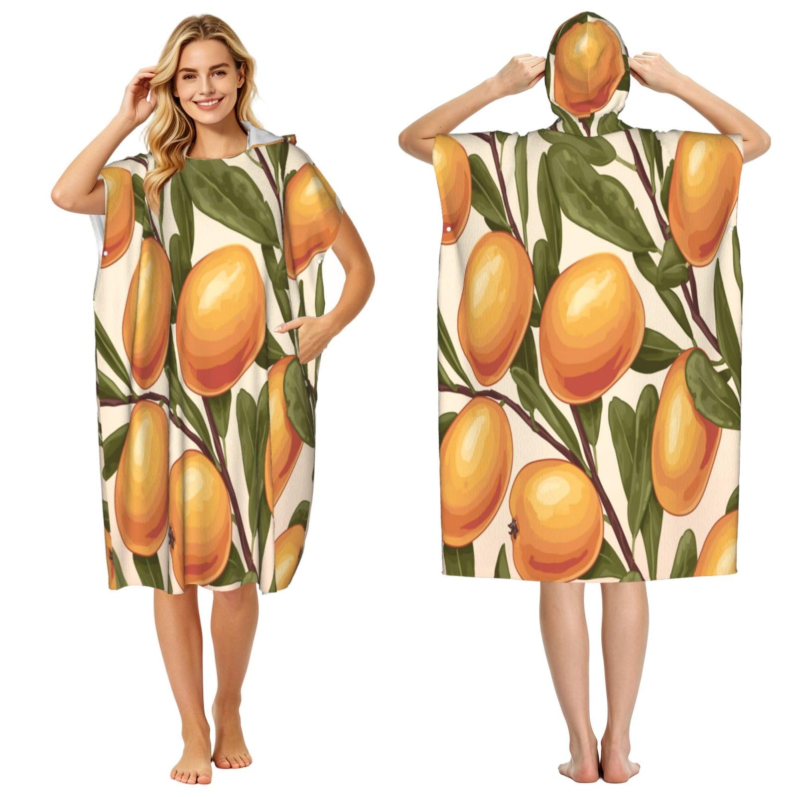 KLGRTJHK Yellow Fruit Adult Hooded Beach Poncho Towel 43"X35"