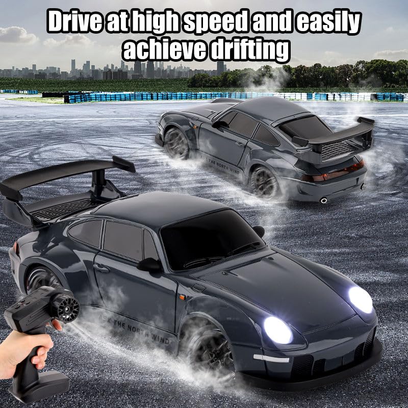 Image of 2.4G 1:24 Scale Porsche 911 Turbo RC Drift Car | Classic Wide Body Design, LED Lights, 20Km /H Max Speed | Remote Control Toy for Kids & Adults, Black
