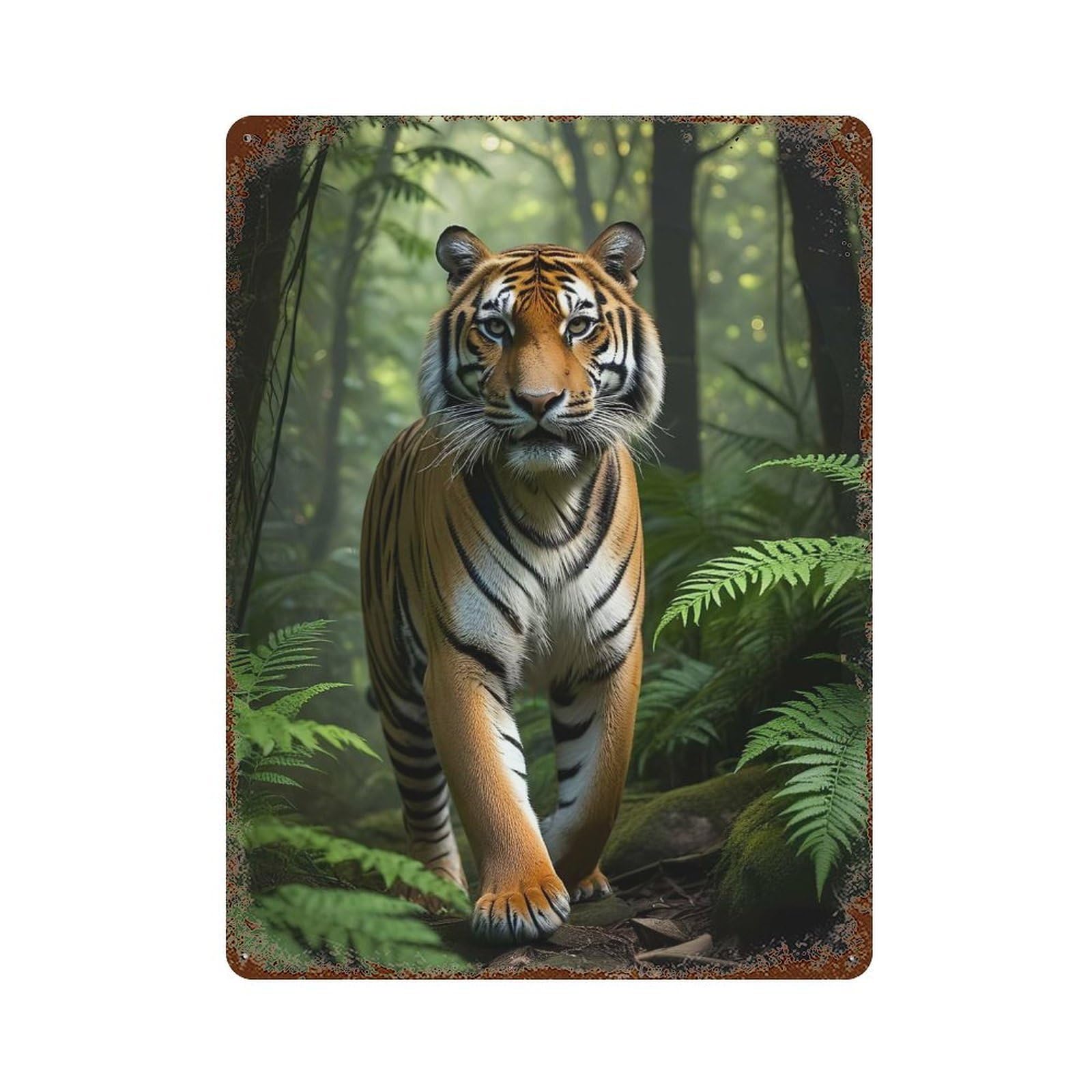 Garage Style Tiger in Jungle Vintage Metal Tin Sign 15.7"x11.8", Industrial Home Decor for Bar And Workshop